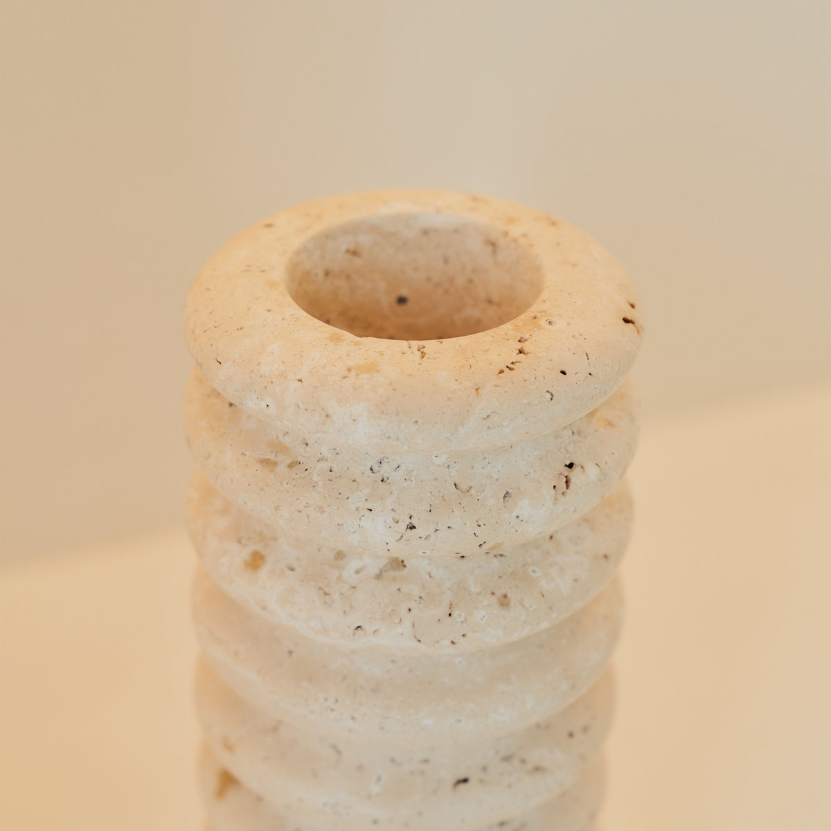 Varella - Large Cream Travertine Ribbed Decorative Vase 25cm