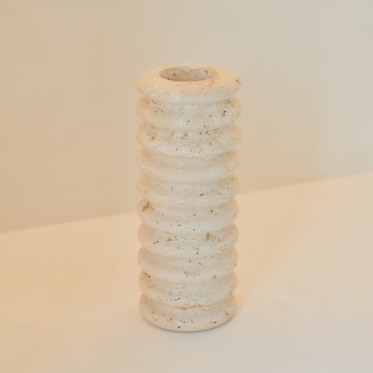 Varella - Large Cream Travertine Ribbed Decorative Vase 25cm