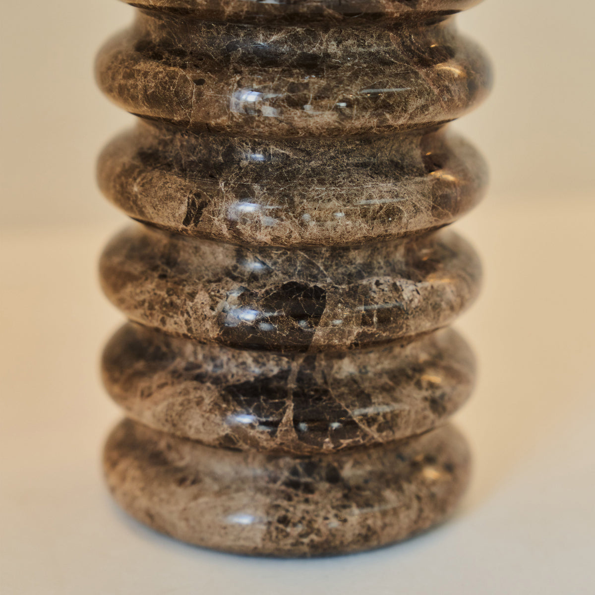 Varella - Large Dark Emperador Marble Ribbed Decorative Vase 25cm