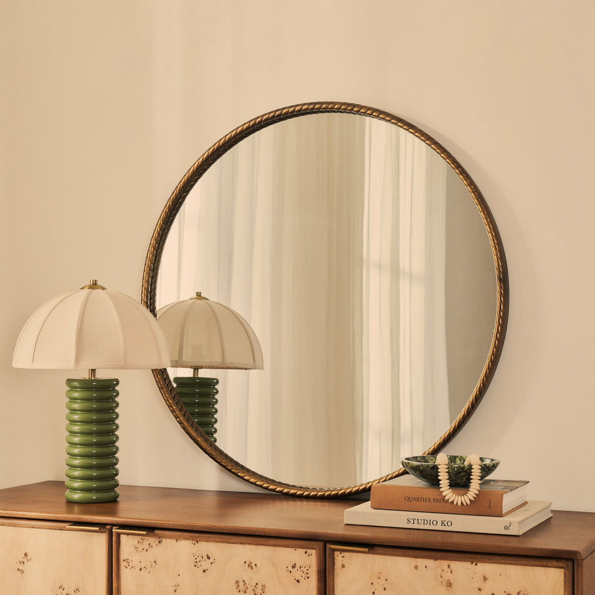 Corra - Antique Bronze Rope Twist Round Metal Wall Mirror 90cm x 90cm