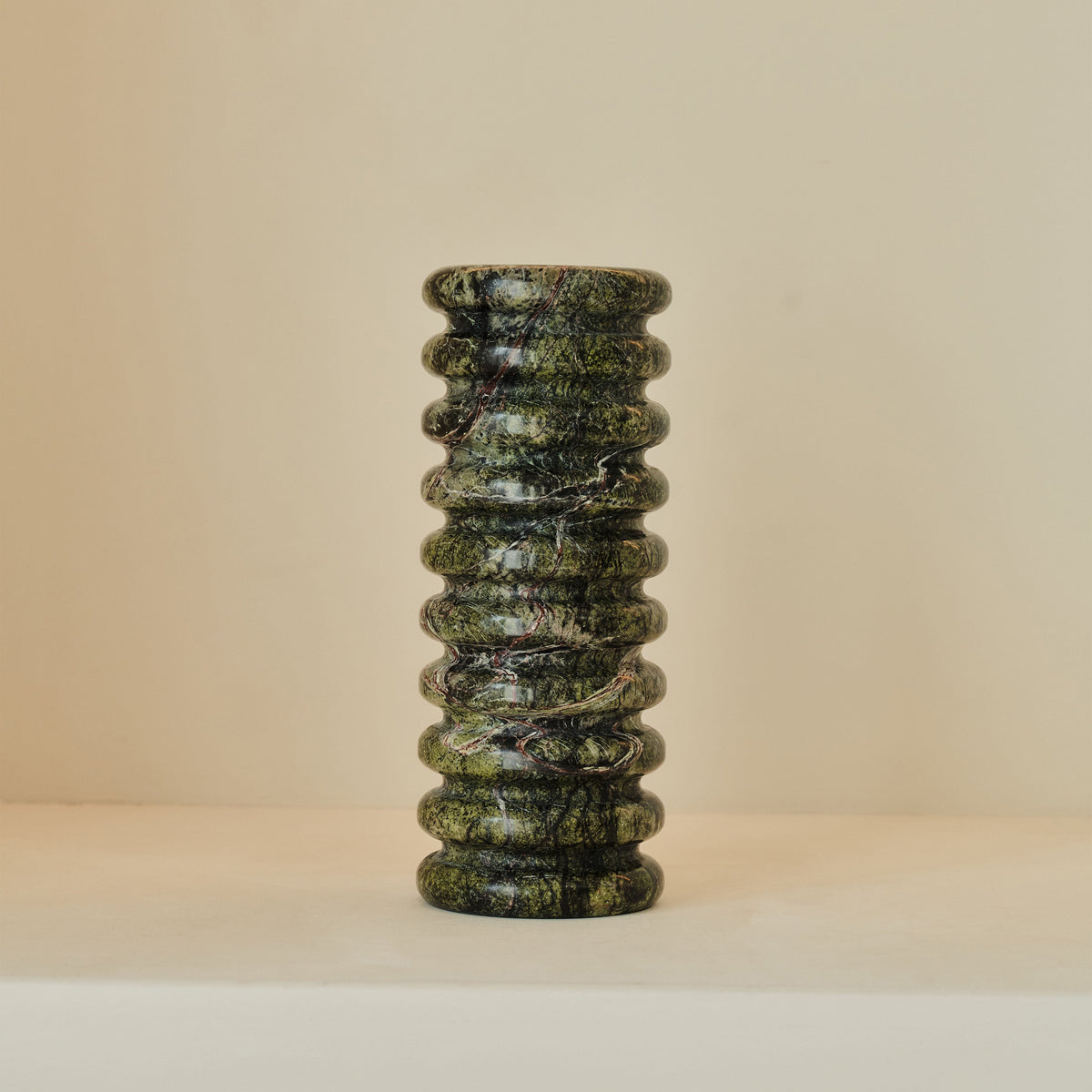 Varella - Large Green Marble Ribbed Decorative Vase 25cm