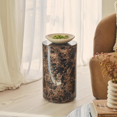 Atella - Dark Emperador Round Premium Solid Marble Side Table