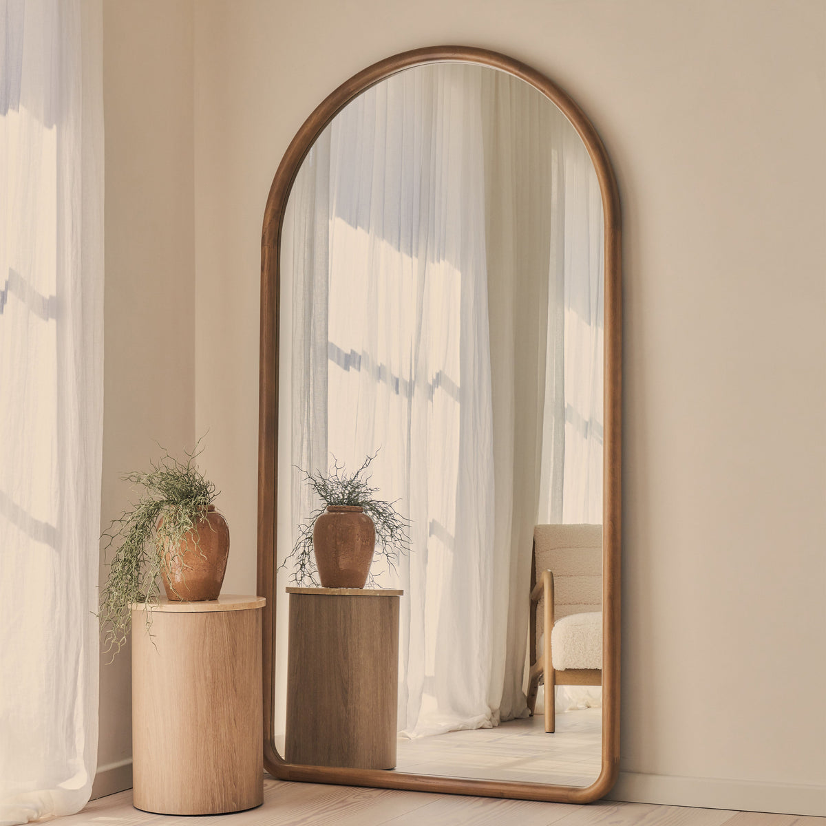 Amora - Extra Large Full Length Arched Warm Wood Mirror 190cm x 100cm