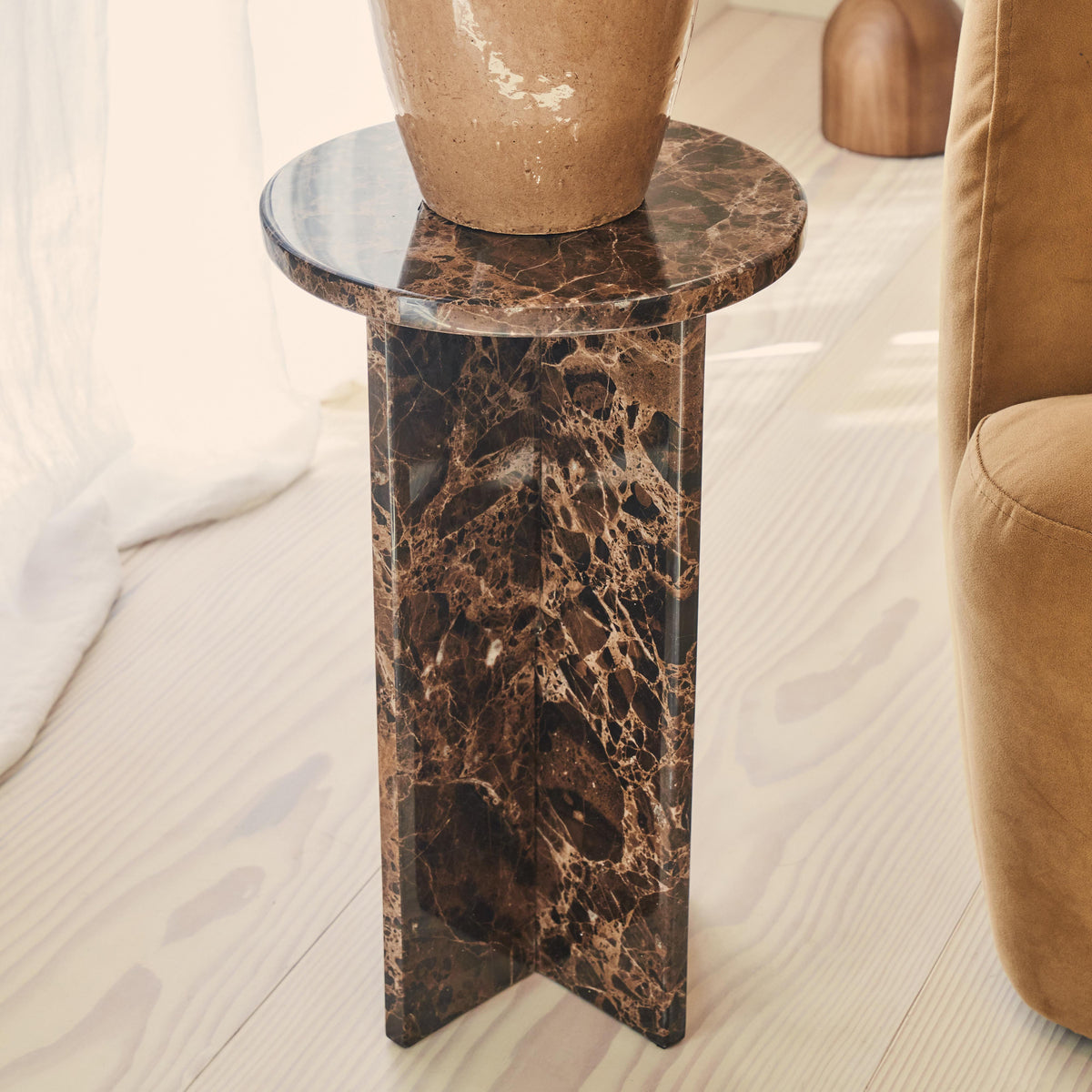 Ravello - Dark Emperador Round Premium Solid Marble Side Table