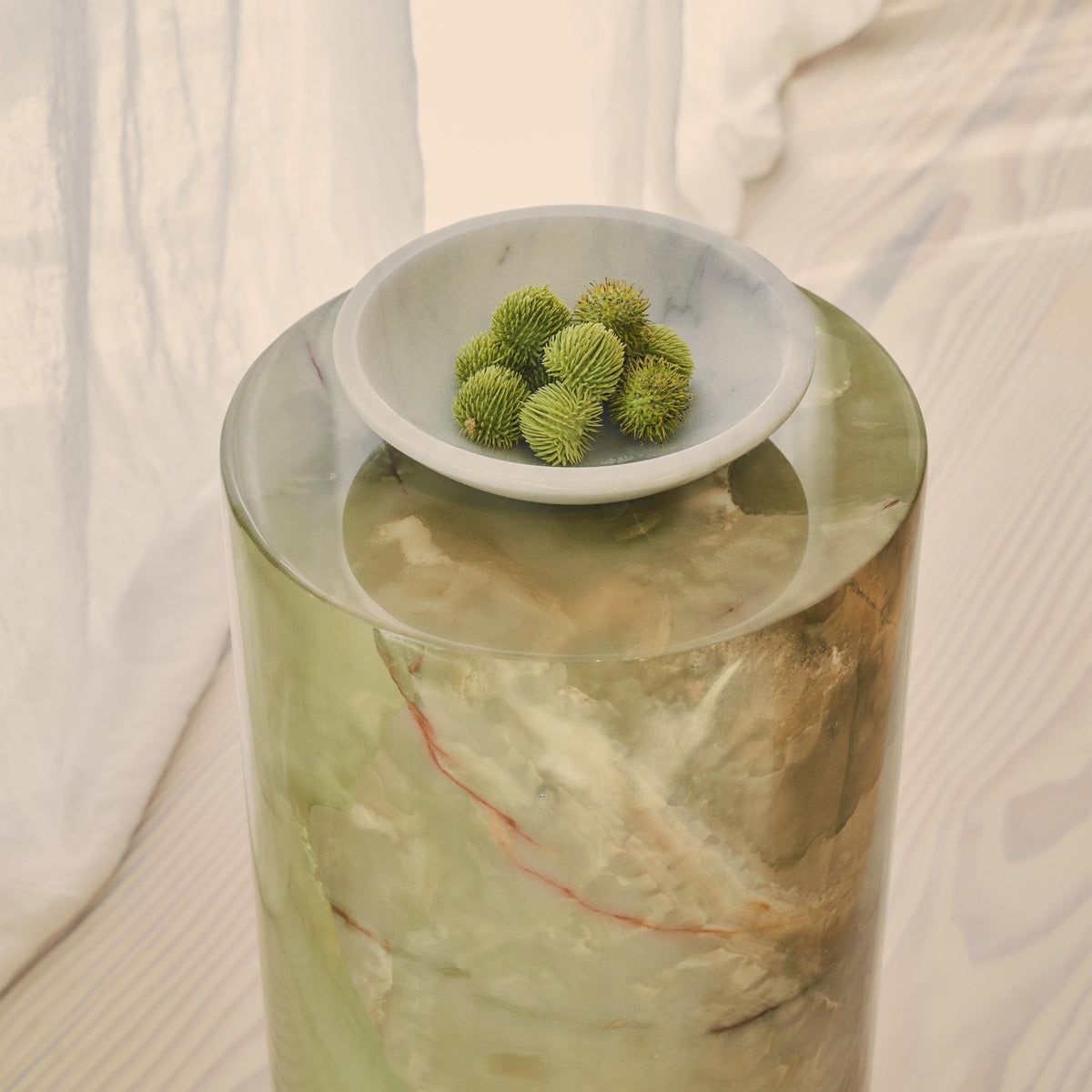 Atella - Green Onyx Round Premium Solid Marble Side Table