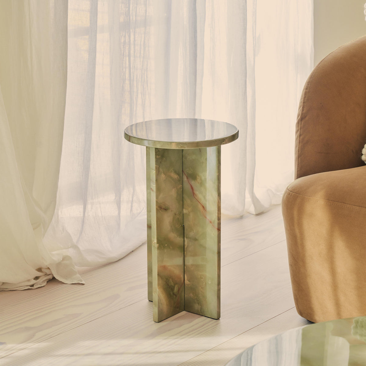 Ravello - Green Onyx Round Premium Solid Marble Side Table