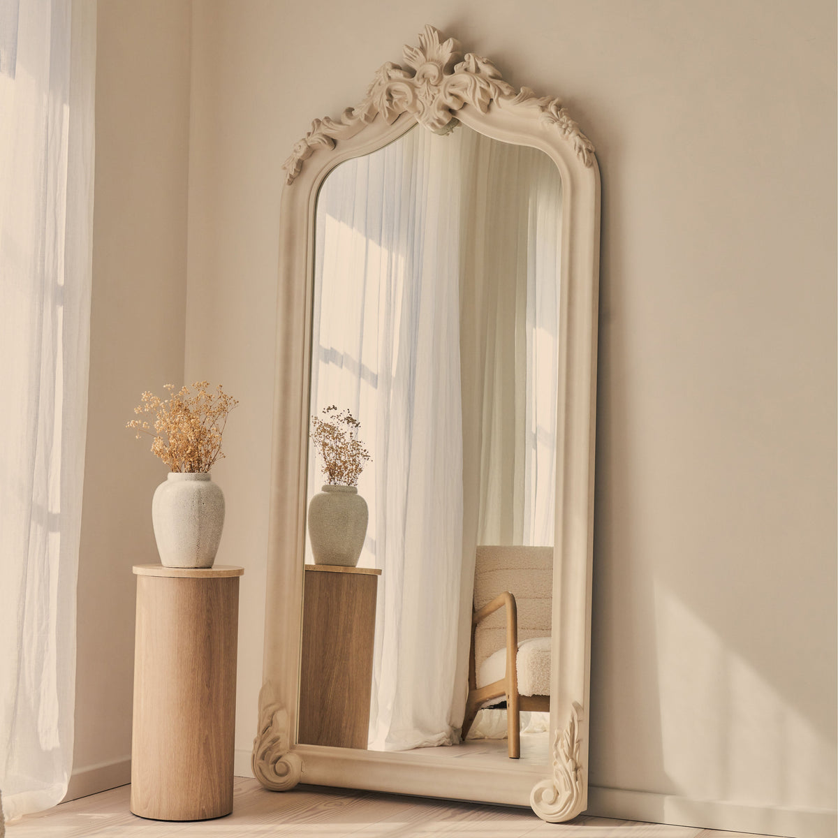 Cristina - Full Length Concrete Arched Ornate Mirror 200cm x 90cm