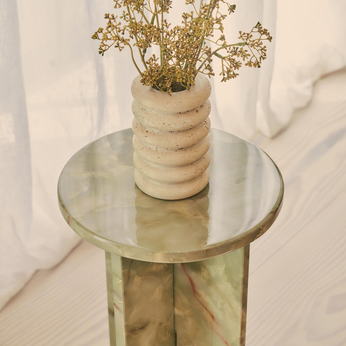 Ravello - Green Onyx Round Premium Solid Marble Side Table