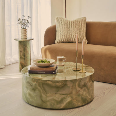Atella - Green Onyx Round Premium Solid Marble Coffee Table