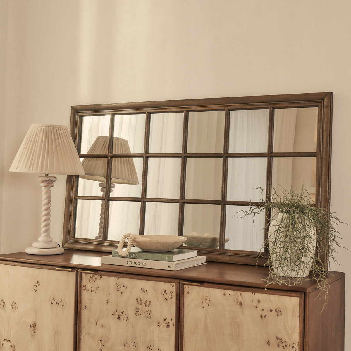 Sasha - Dark Wood Shabby Chic Rectangular Window Mirror 134cm x 70cm