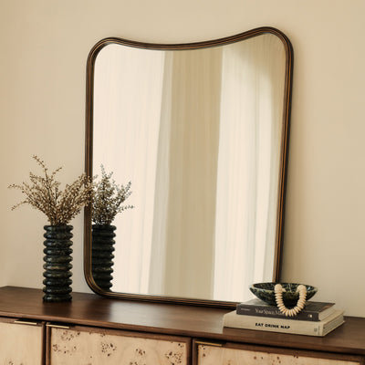 Louis - Antique Bronze Curved Metal Overmantle Mirror 90cm x 75cm