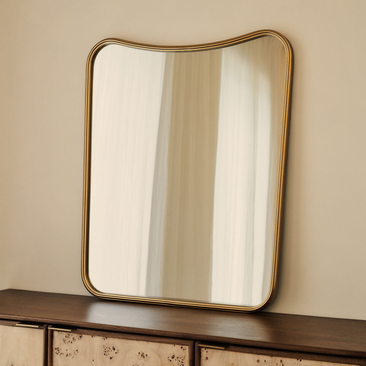 Louis - Gold Curved Metal Overmantle Mirror 90cm x 75cm
