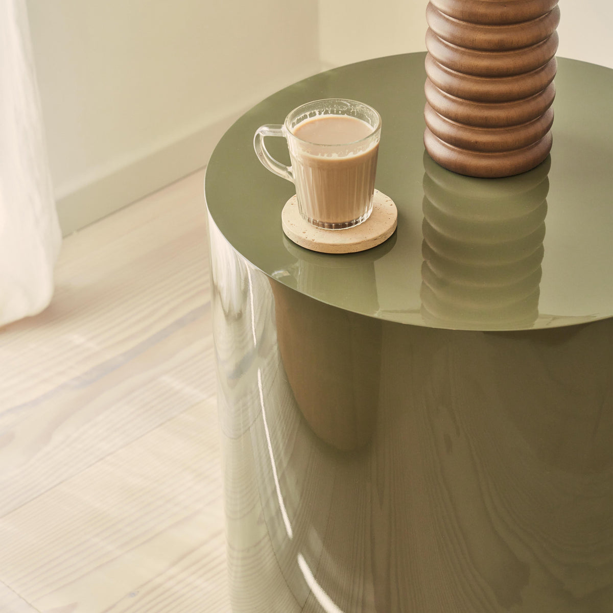 Rivington - High Gloss Olive Green Round Side Table