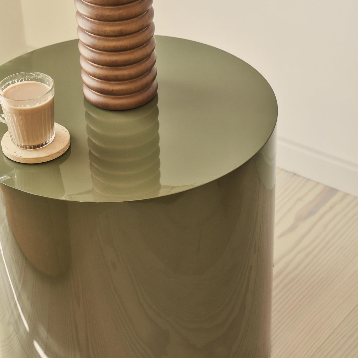Rivington - High Gloss Olive Green Round Side Table