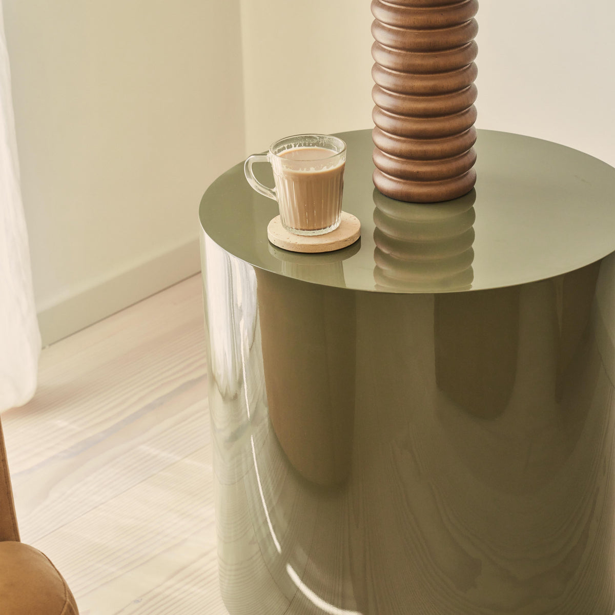 Rivington - High Gloss Olive Green Round Side Table