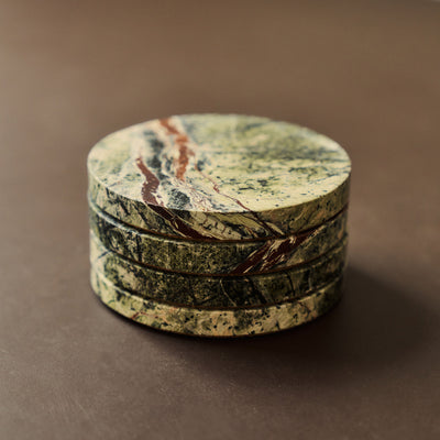 Marbelle - Green Marble Coasters Set of 4 Round