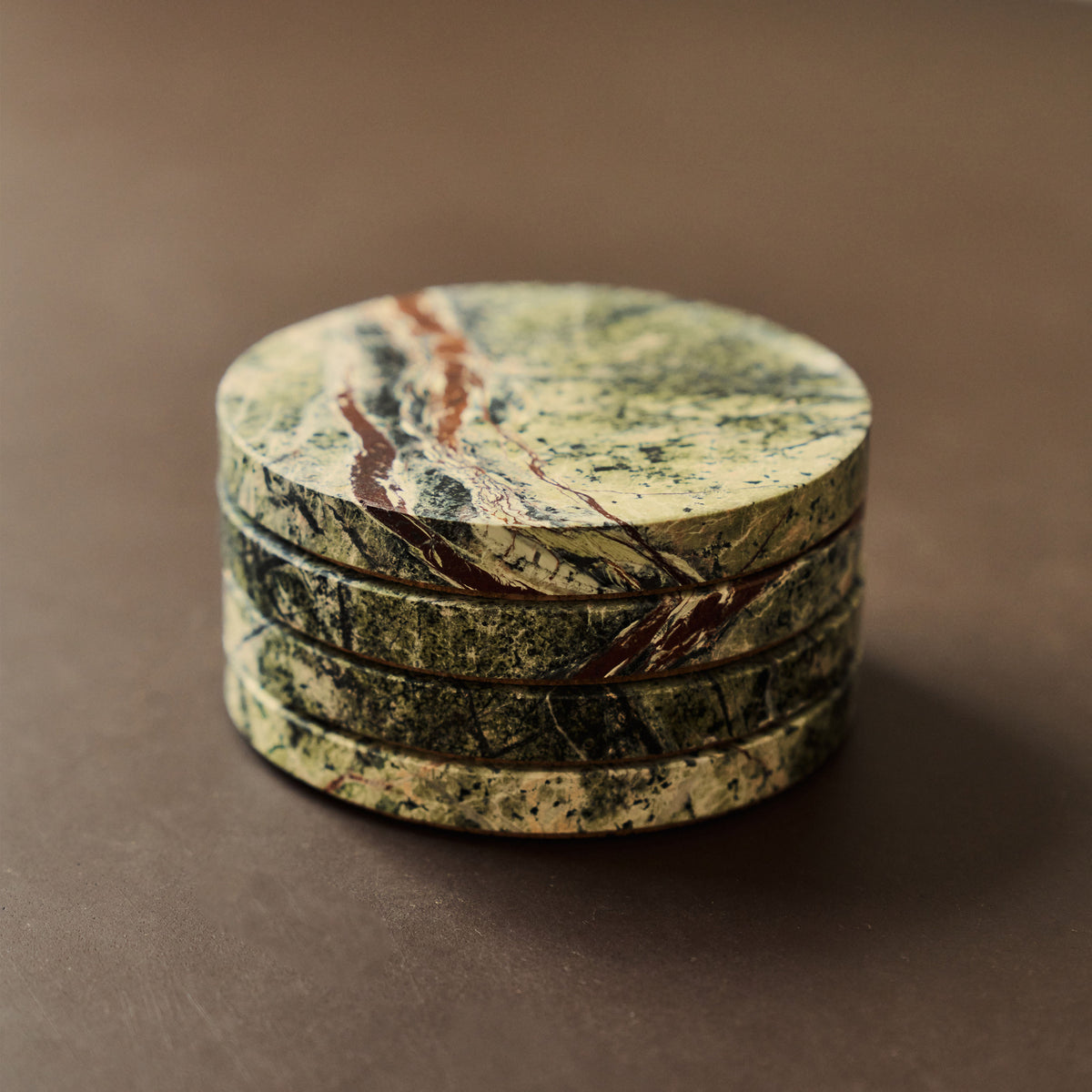 Marbelle - Green Marble Coasters Set of 4 Round