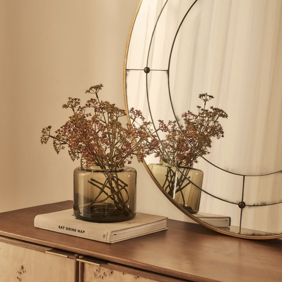 Teramo - Gold Antique Glass Round Metal Wall Mirror 90cm x 90cm