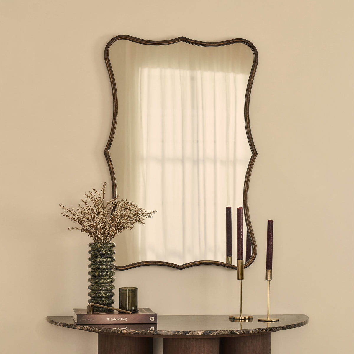 Elise - Antique Bronze Art Deco Metal Overmantle Mirror 90cm x 60cm