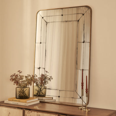 Teramo - Gold Antique Glass Metal Overmantle Mirror 120cm x 80cm