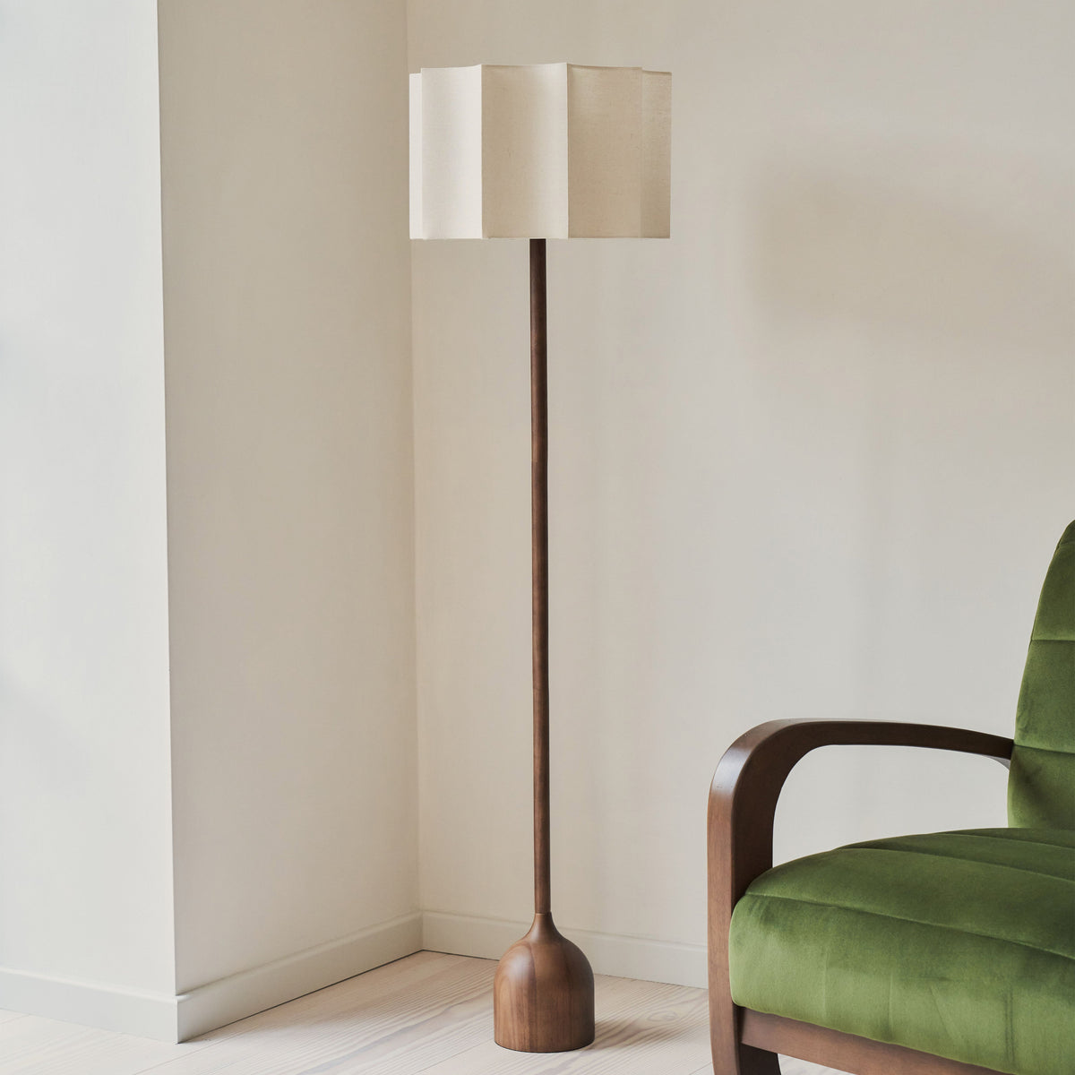 Esme - Dark Wood Inverted Scallop Shade Floor Lamp