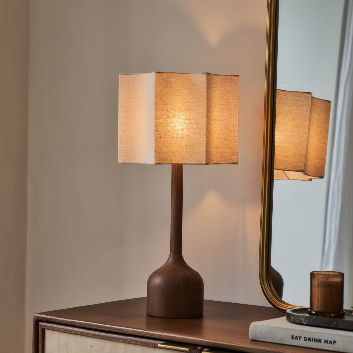 Esme - Dark Wood Inverted Scallop Shade Table Lamp