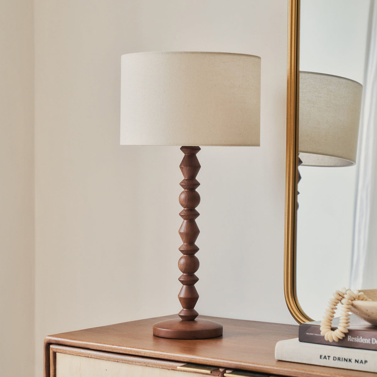 Ivy - Dark Wood Drum Shade Table Lamp