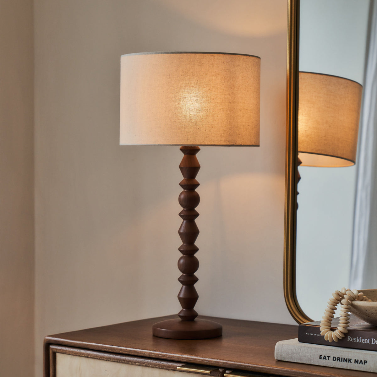 Ivy - Dark Wood Drum Shade Table Lamp