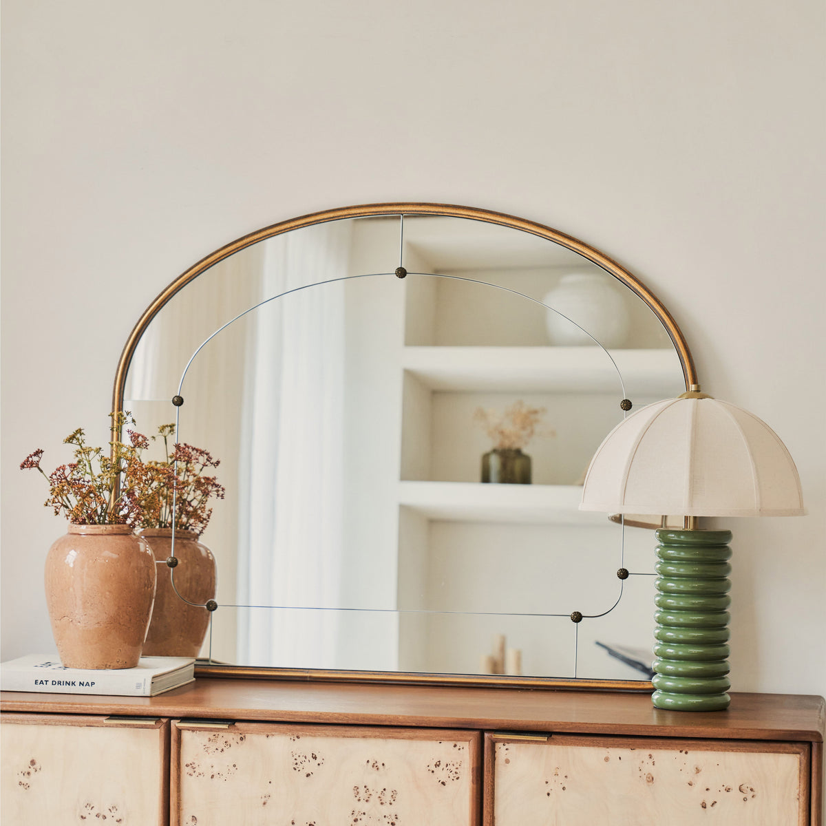Venosa - Gold Arched Metal Overmantle Mirror 100cm x 80cm