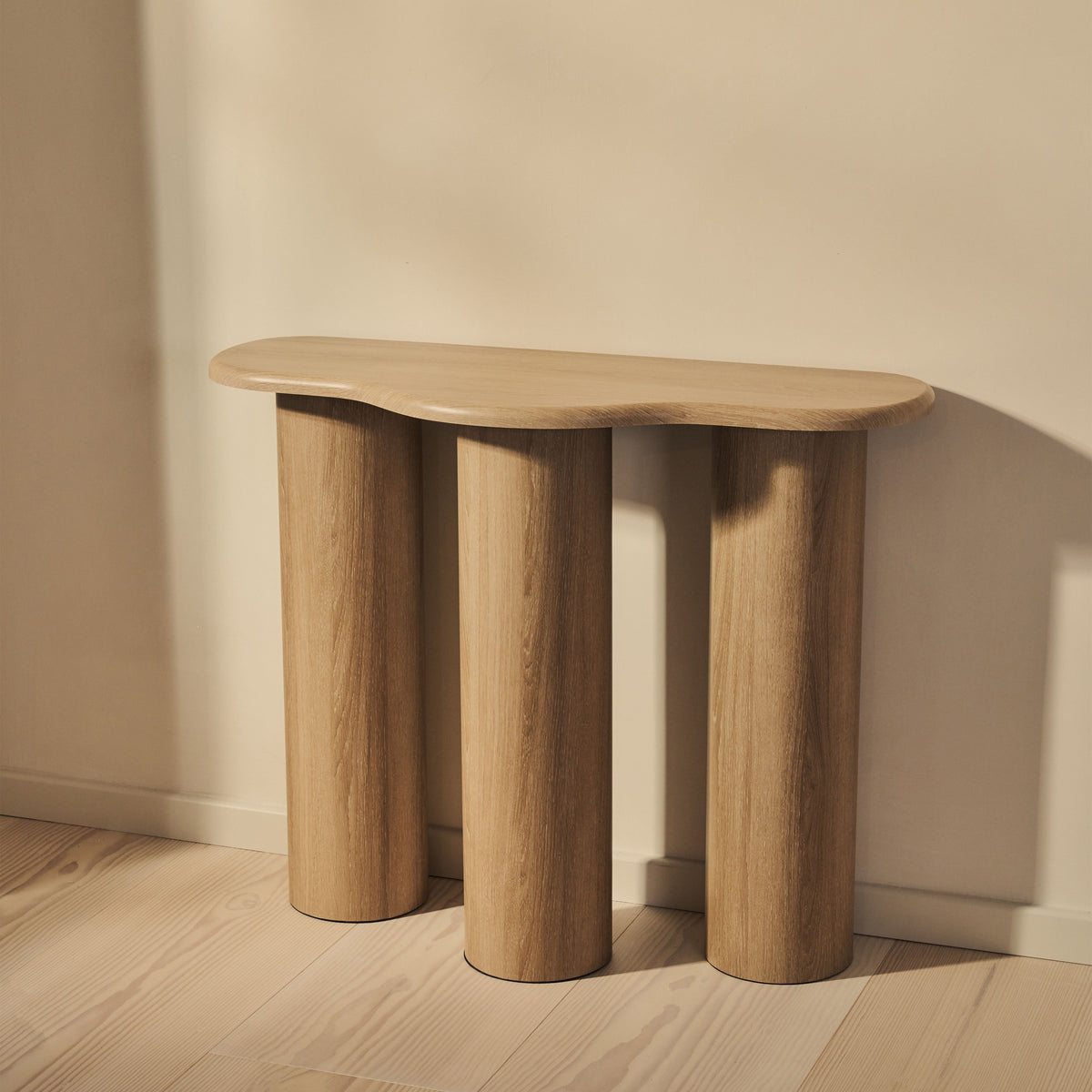 Savanna - Large Washed Wood Curved Wooden Console Table
