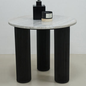 Travertine round side table