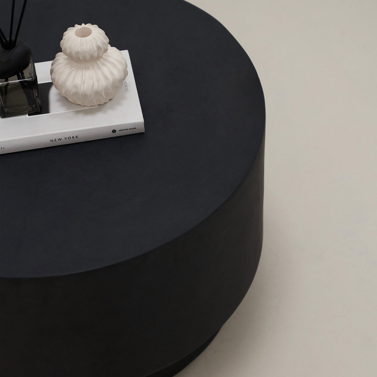Closeup of Minimal onyx round coffee table