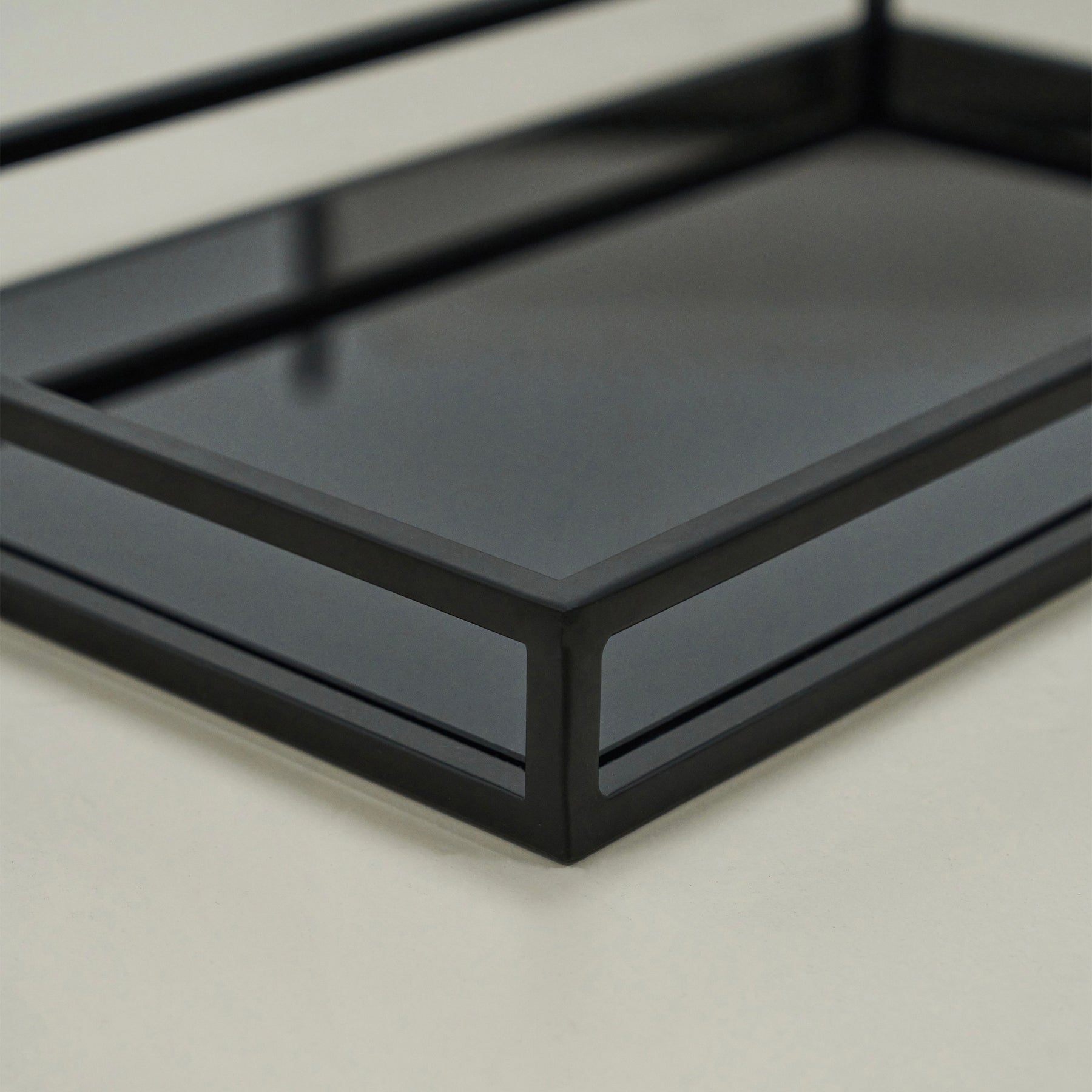 Empty Black modern large rectangle tinted mirrored decorative tray