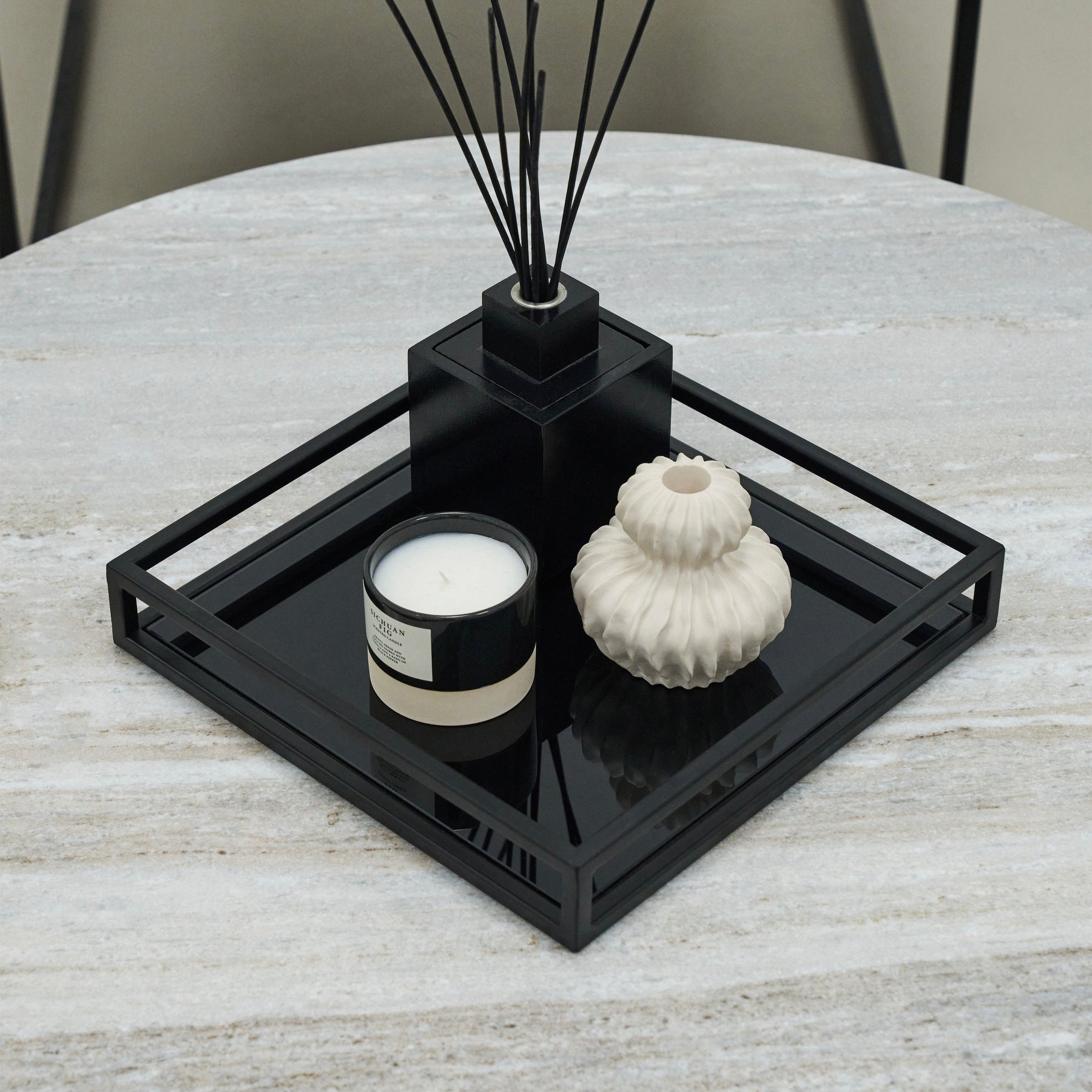 Brooklyn - Black Modern Square Tinted Mirrored Decorative Tray