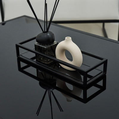 Brooklyn - Black Modern Rectangle Tinted Mirrored Decorative Tray