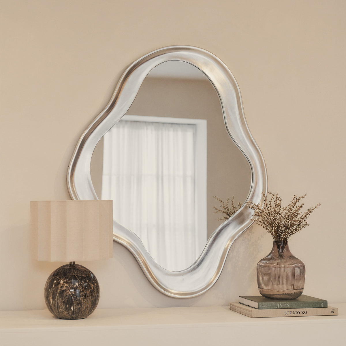 Riva - Brushed Chrome Pond Shaped Irregular Mirror 120cm x 90cm