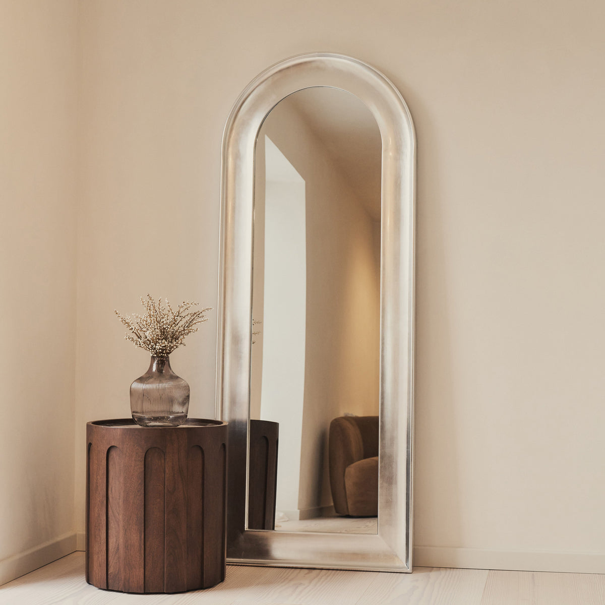 Porta - Full Length Arched Brushed Chrome Large Mirror 180cm x 70cm