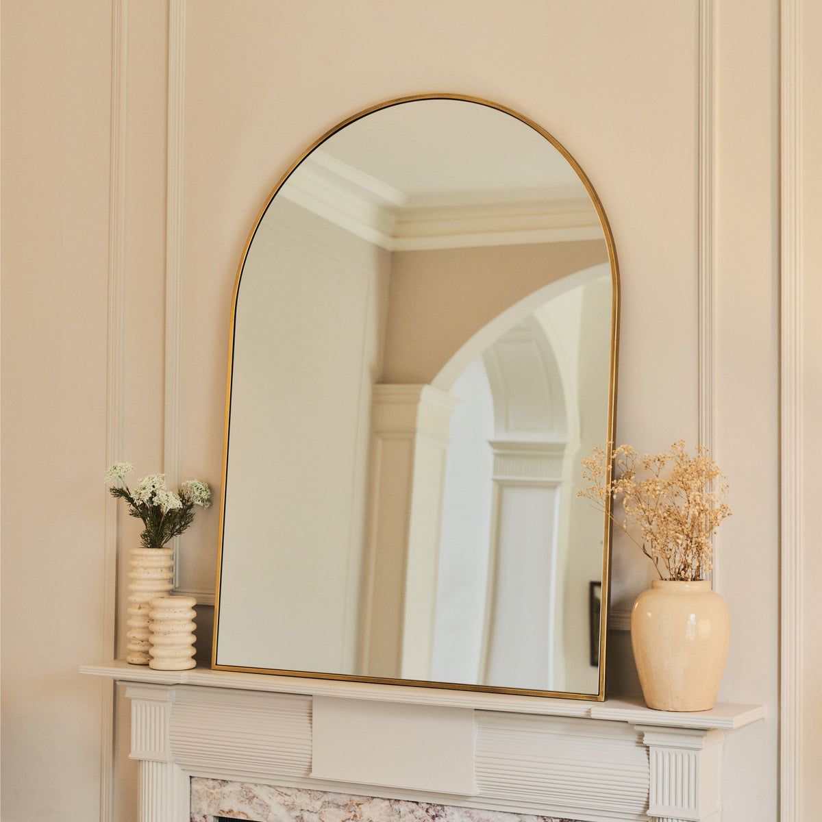 Liberty - Gold Arched Metal Overmantle Mirror 120cm x 90cm
