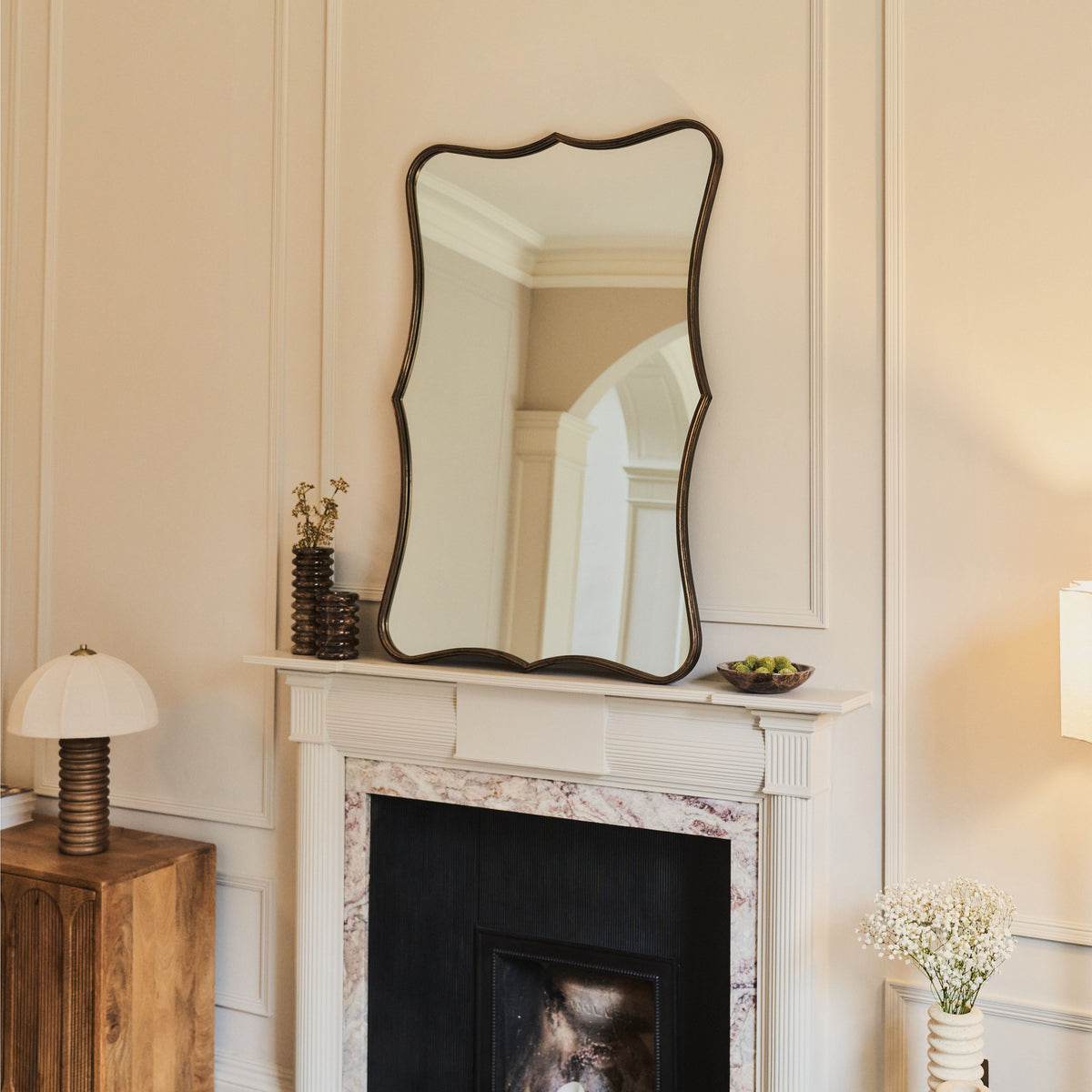 Elise - Antique Bronze Art Deco Metal Overmantle Mirror 120cm x 80cm