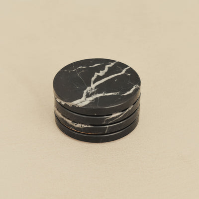 Marbelle - Black Marble Coasters Set of 4 Round