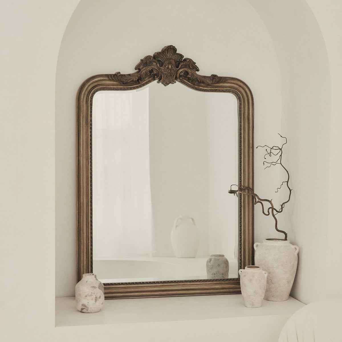 James - Large Washed Wood Arched Wall Mirror 110cm x 80cm