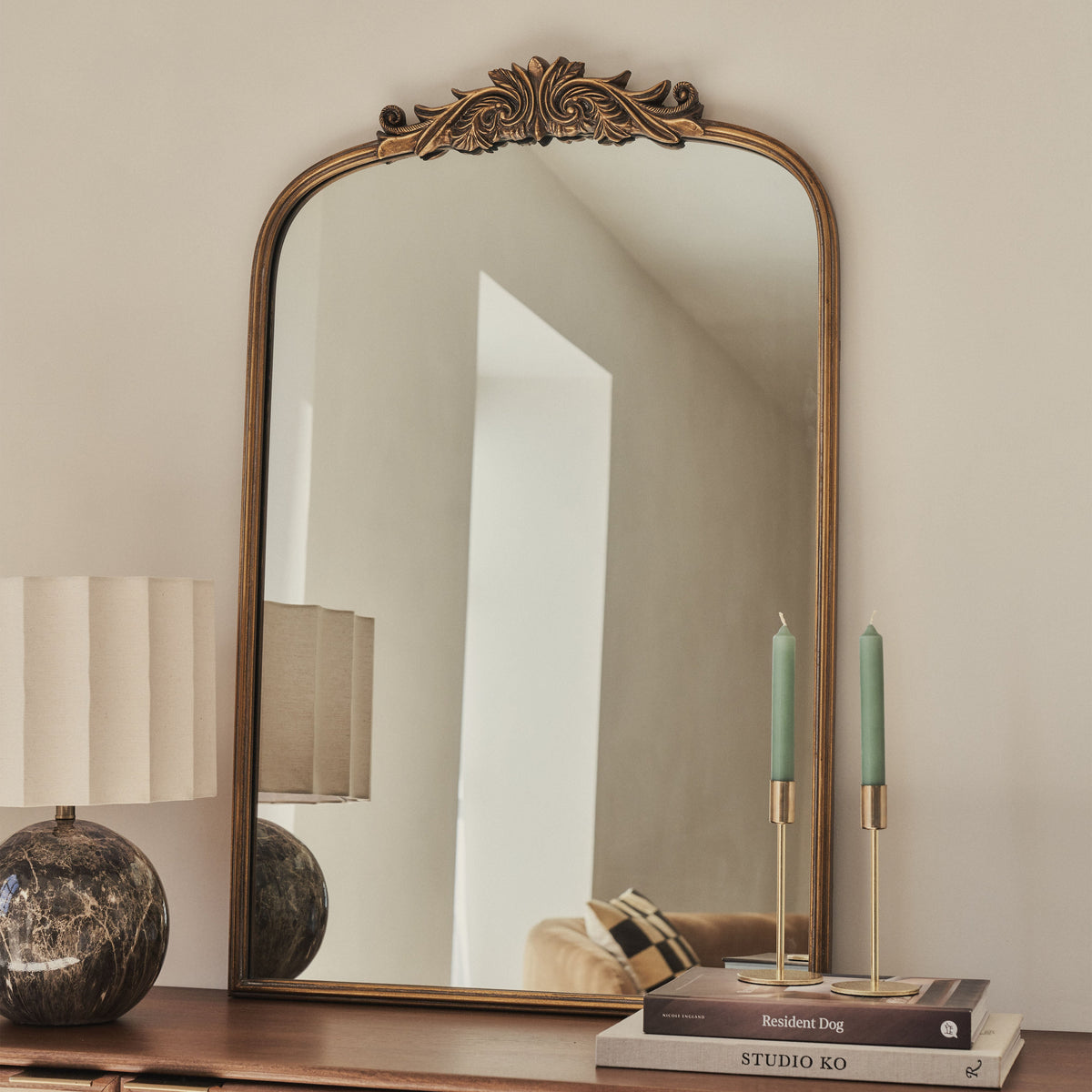 Amelia - Gold Arched Metal Portrait Mirror 100cm x 64cm