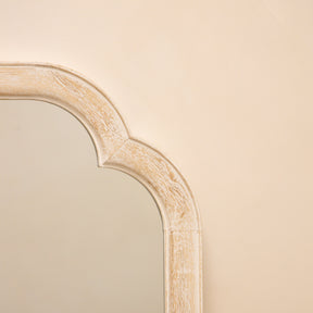 White Washed Wood Arched Overmantle Mirror detail shot of arch design