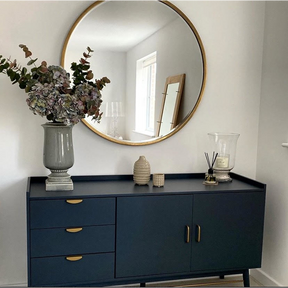 Gold Metal Modern Round Wall Mirror as a hallway mirror