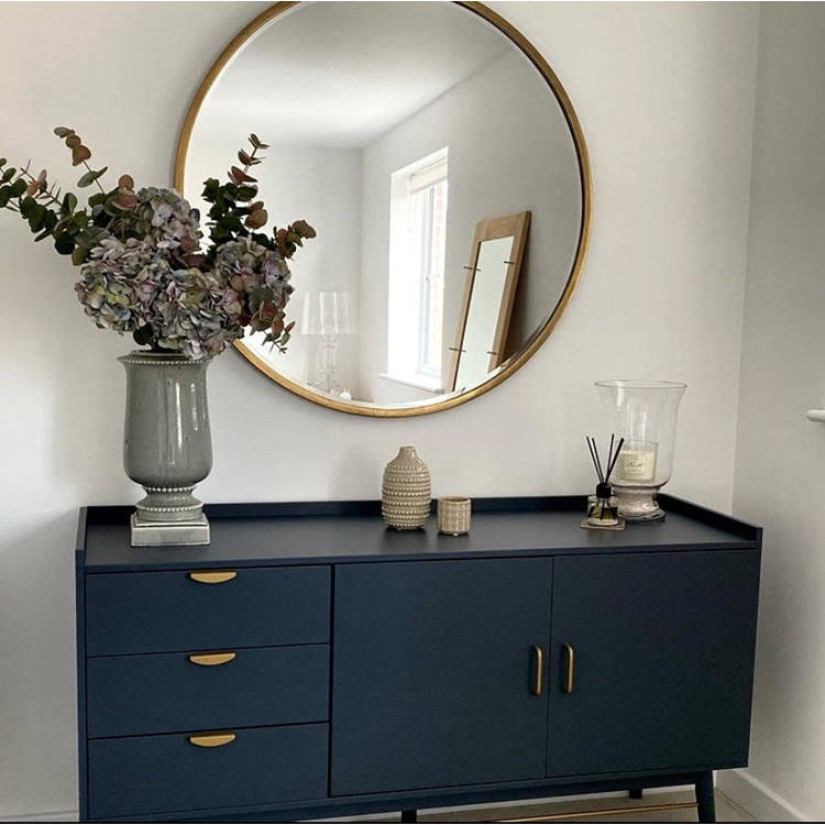 Gold Metal Modern Round Wall Mirror as a hallway mirror