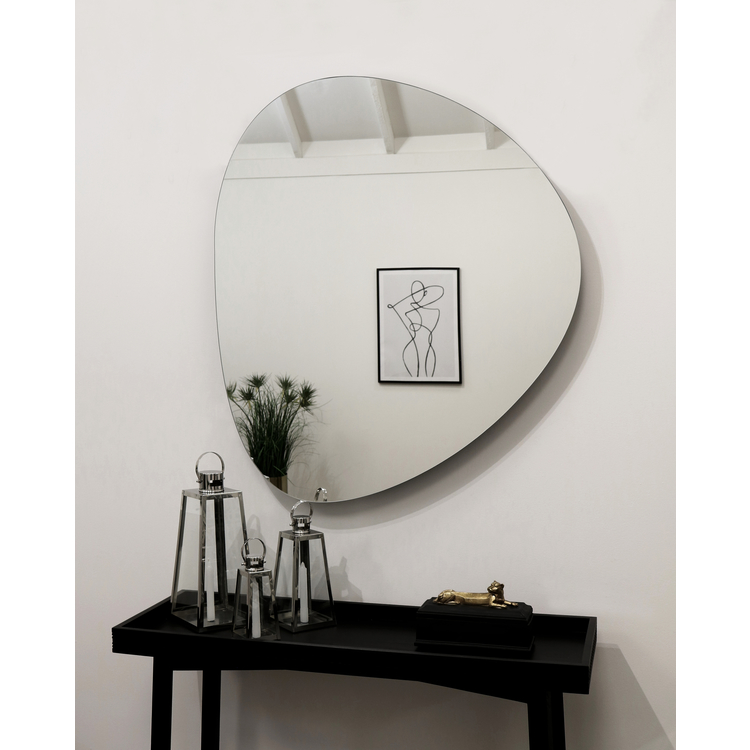 Large Frameless Pebble Wall Mirror above candles