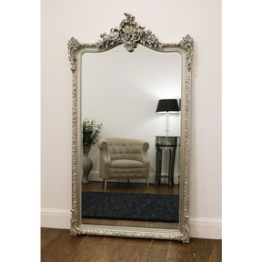 Silver Arched Ornate Full Length Mirror in living room