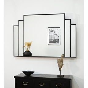 Black Art Deco Rectangular Wall Mirror wide shot of wall mirror