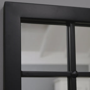 Closeup of Black Industrial Full Length Metal Mirror corner