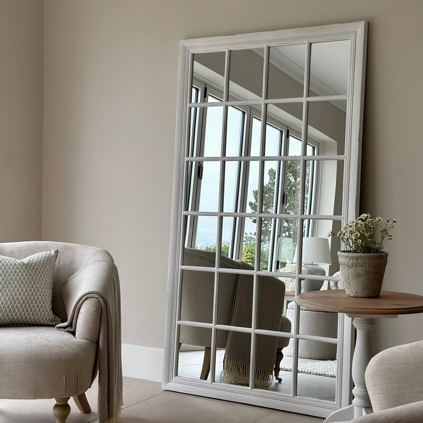 Sasha - White Shabby Chic Full Length Window Mirror 180cm x 100cm